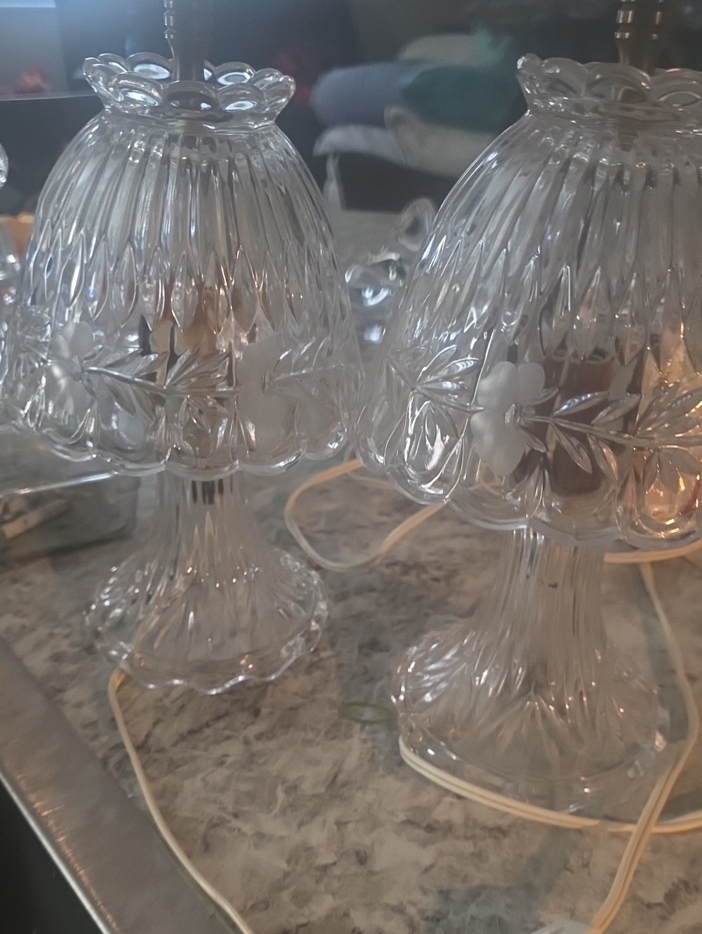 Princess House Clear Crystal Glass Table Lamps (Pair)